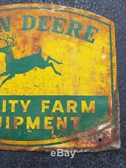 1950s John Deere Quality Farm Equipment 2 Sided Sign Dealer Tractor Vintage Old