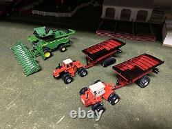 1/64 Ertl John Deere Combine, 2 Allis-Chalmers Tractors & 2 Brent Grain Carts B