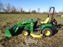 2008 John Deere 2305 with Loader, 4WD, Hydro, 62 belly mower, 210 Hrs