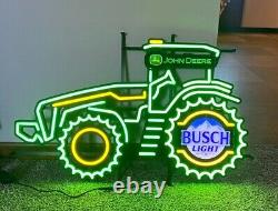 24x15 John Deere Farm Tractor Busch Light Beer LED Neon Lamp Sign With Dimmer