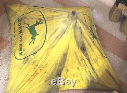 Antique Vintage John Deere Tractor Canvas Umbrella Yellow 4' X 4' Green Logo