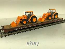 Athearn Ho scale custom 50' flat car With John Deere Highway Department tractors