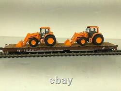 Athearn Ho scale custom 50' flat car With John Deere Highway Department tractors