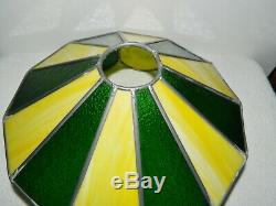 JOHN DEERE Leaded Glass Lamp Shade Green Yellow Panels with Different Tractors