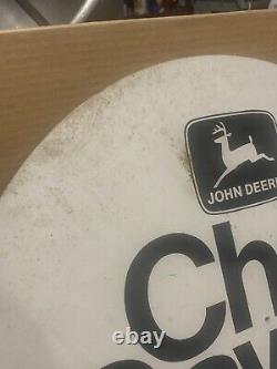 JOHN DEERE Vintage Dealer Chainsaw Sign Rare Tractor Gas Oil Advertising