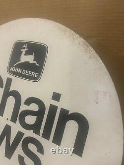 JOHN DEERE Vintage Dealer Chainsaw Sign Rare Tractor Gas Oil Advertising