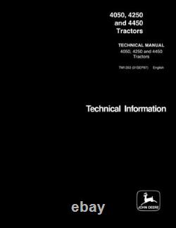 John Deere 4050, 4250, 4450 Tractor Service Manual Repair Shop Technical Book