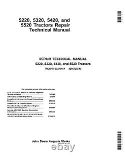 John Deere 5220 5320 5420 5520 Tractor Repair Service Manual+! Bonus! Tm2048