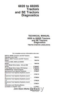 John Deere 6020 to 6920S Tractors and SE Tractors Diagnostics TM4726