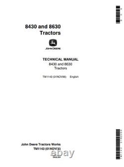 John Deere 8430 & 8630 Tractor Technical Service Repair Shop Manual Book TM-1143