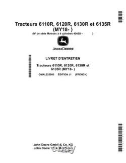 John Deere OMAL225903 FRENCH EDITION 6110R, 6120R, 6130R, 6135R MY2018- tractors