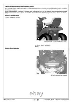 John Deere TM113319 X105, X125, X145, X165, and 107S lawn tractor technical manu