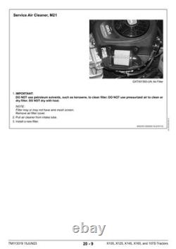 John Deere TM113319 X105, X125, X145, X165, and 107S lawn tractor technical manu