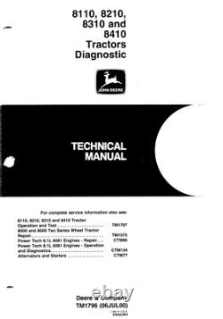 John Deere TM1796 8110 8210 8310 & 8410 tractors diagnostic technical manual 1