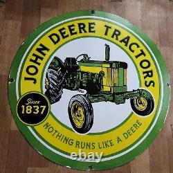 John Deere Tractors Porcelain Enamel Sign 30 Inches Round