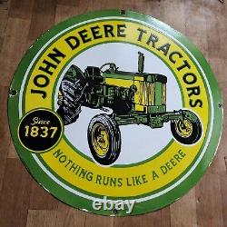 John Deere Tractors Porcelain Enamel Sign 30 Inches Round