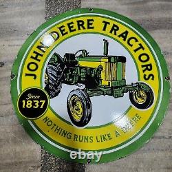 John Deere Tractors Porcelain Enamel Sign 30 Inches Round