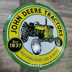 John Deere Tractors Porcelain Enamel Sign 30 Inches Round