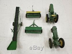 John Deere Vintage Lot Of 5 Die Cast Toys Tractors Planter Grain Drill Elevator