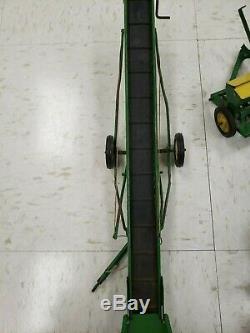 John Deere Vintage Lot Of 5 Die Cast Toys Tractors Planter Grain Drill Elevator