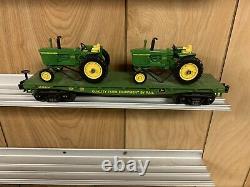 MTH RAILKING JOHN DEERE FLAT CAR With 3 4010 TRACTORS 30-7027! O GAUGE TRAIN