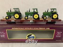 Mth Premier John Deere 4230 Tractors On Milwaukee Road 60 Flat Car! O Scale