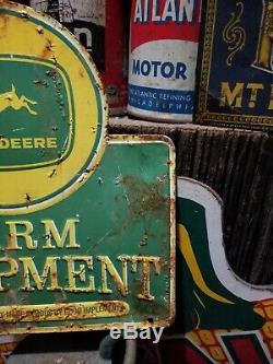 Old vintage John Deere Farm Equipment metal sign gas station barn tractor