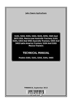 Paper John Deere 5303 5103 5203 5204 Tractor Repair Technical Manual Service