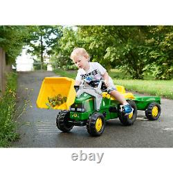 Rolly Toys John Deere Pedal Tractor with Working Front Loader & Detachable Trailer