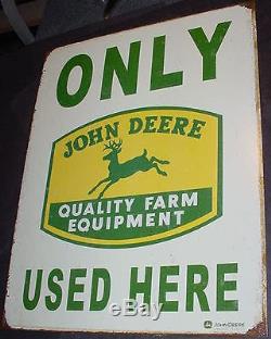 VINTAGE JOHN DEERE ONLY USED HERE FARM EQUIPMENT TRACTOR TIN SIGN old barn green