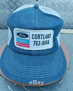 VINTAGE rare FORD NEW HOLLAND TRACTORS farm patch TRUCKER HAT cap SNAP BACK nos