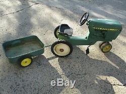 Vintage Ertl John Deere Child's Metal Ride-On Pedal Tractor and Wagon