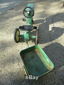 Vintage Ertl John Deere Child's Metal Ride-On Pedal Tractor and Wagon