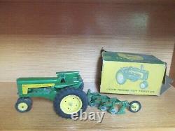 Vintage JOHN DEERE Toy Tractor & Plow with Tractor Box some condition issues