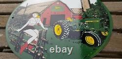Vintage John Deere Porcelain Farm Gas Tractor Implements Barn Sales Service Sign