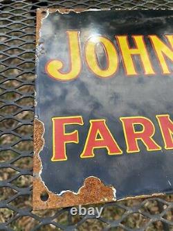 Vintage John Deere Porcelain Sign USA Oil Gas Pump Petroliana Farm Tractor Deer