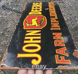 Vintage John Deere Porcelain Sign USA Oil Gas Pump Petroliana Farm Tractor Deer