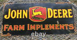 Vintage John Deere Porcelain Sign USA Oil Gas Pump Petroliana Farm Tractor Deer