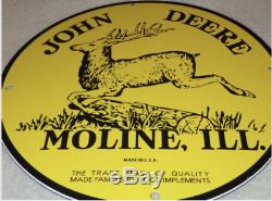 Vintage John Deere Tractors Moline Il11 3/4 Porcelain Metal Gasoline & Oil Sign