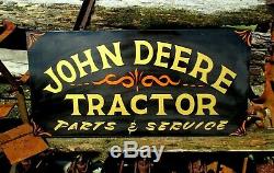 Vintage Steel Painted JOHN DEERE Parts & Service SIGN Tractor Farm Advertisement