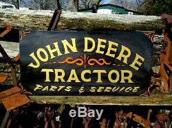 Vintage Steel Painted JOHN DEERE Parts & Service SIGN Tractor Farm Advertisement