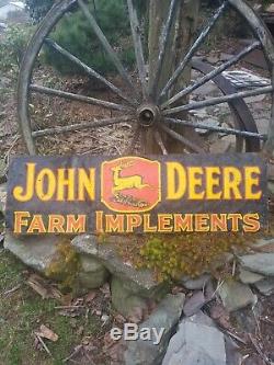 Vintage old original John Deere metal sign farm tractor barn gas oil embossed