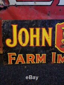 Vintage old original John Deere metal sign farm tractor barn gas oil embossed