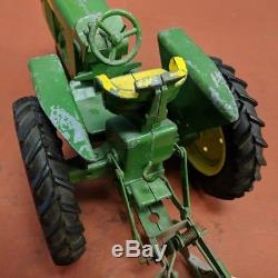 Vtg Ertl John Deere Die Cast Toy Tractor With Eska Pressed Steel 4 Bottom Plow