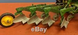 Vtg Ertl John Deere Die Cast Toy Tractor With Eska Pressed Steel 4 Bottom Plow