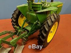 Vtg Ertl John Deere Die Cast Toy Tractor With Eska Pressed Steel 4 Bottom Plow