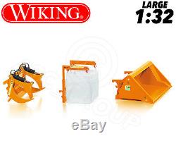 Wiking 077342 John Deere 7430 Tractor Loader & Accessories 132 Collectors Model