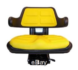 Yellow Seat with Adjust Angle Base Tracks/Suspenion Fits John Deere Tractor